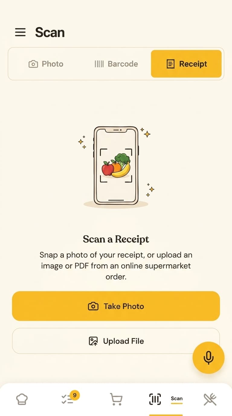 Plenishd Scan → Receipt tab