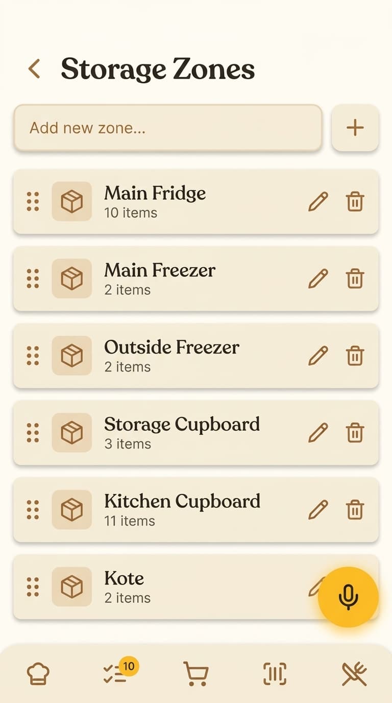 Plenishd storage zones — fridge, freezer, cupboards